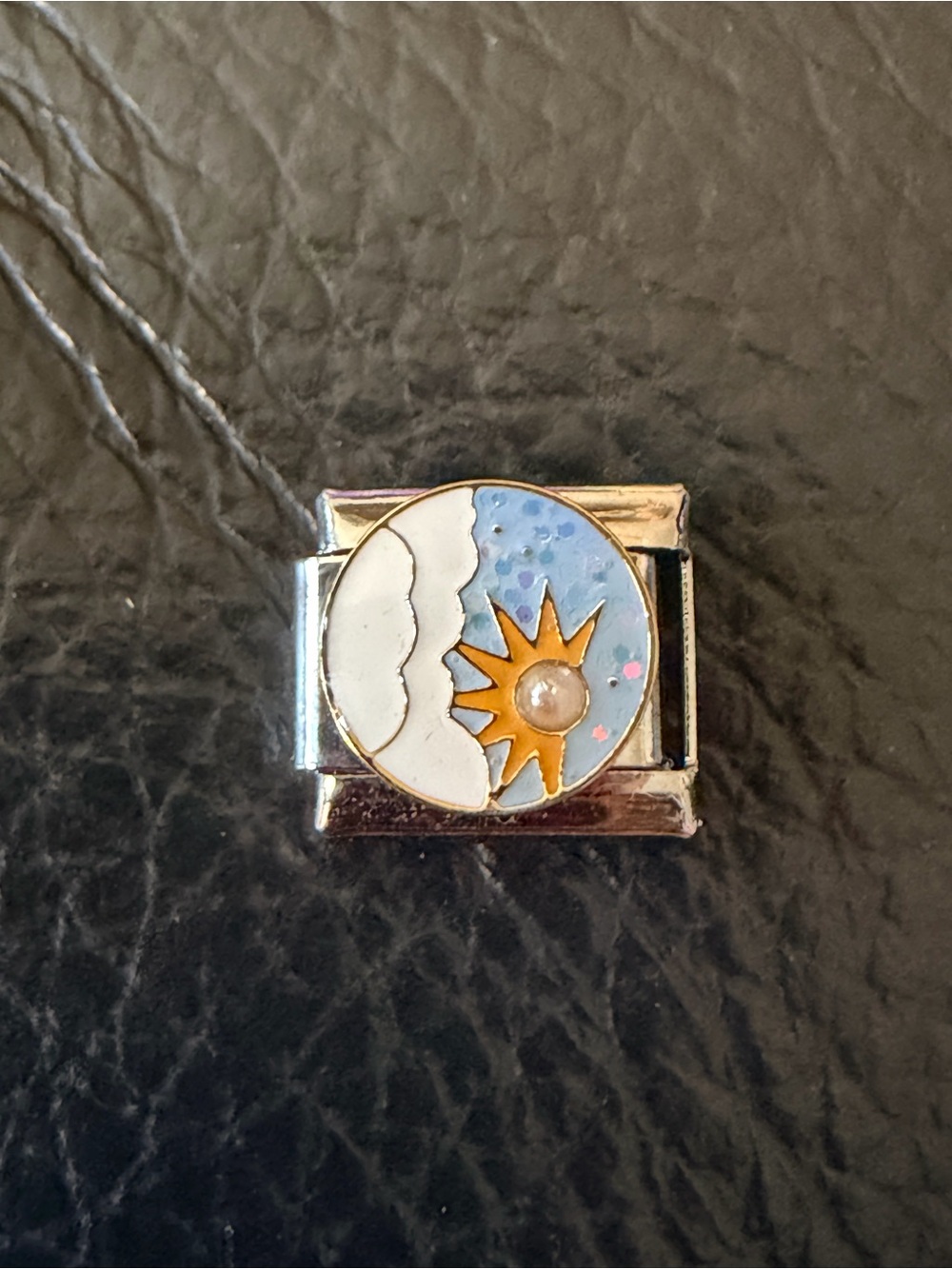 Celestial Sun & Moon Italian Charm Link – Pearl Detail